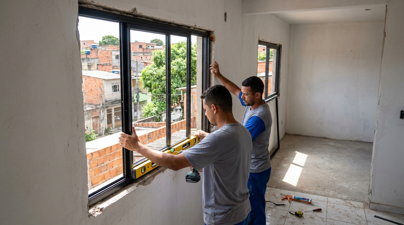 Esquadria de alumínio em obra em Ponta Grossa-PR