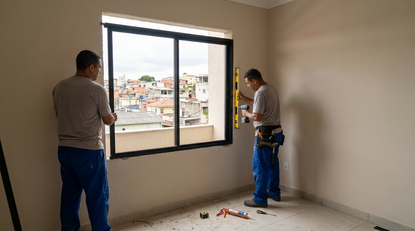 Esquadria de alumínio em quarto bege em Ponta Grossa-PR