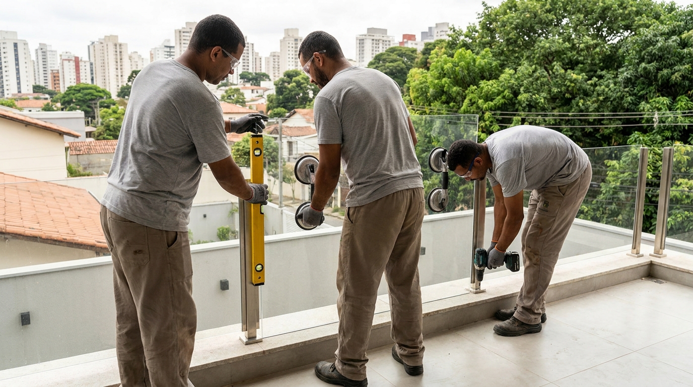 Guarda-corpo em terraço alto com vista cidade em Ponta Grossa-PR